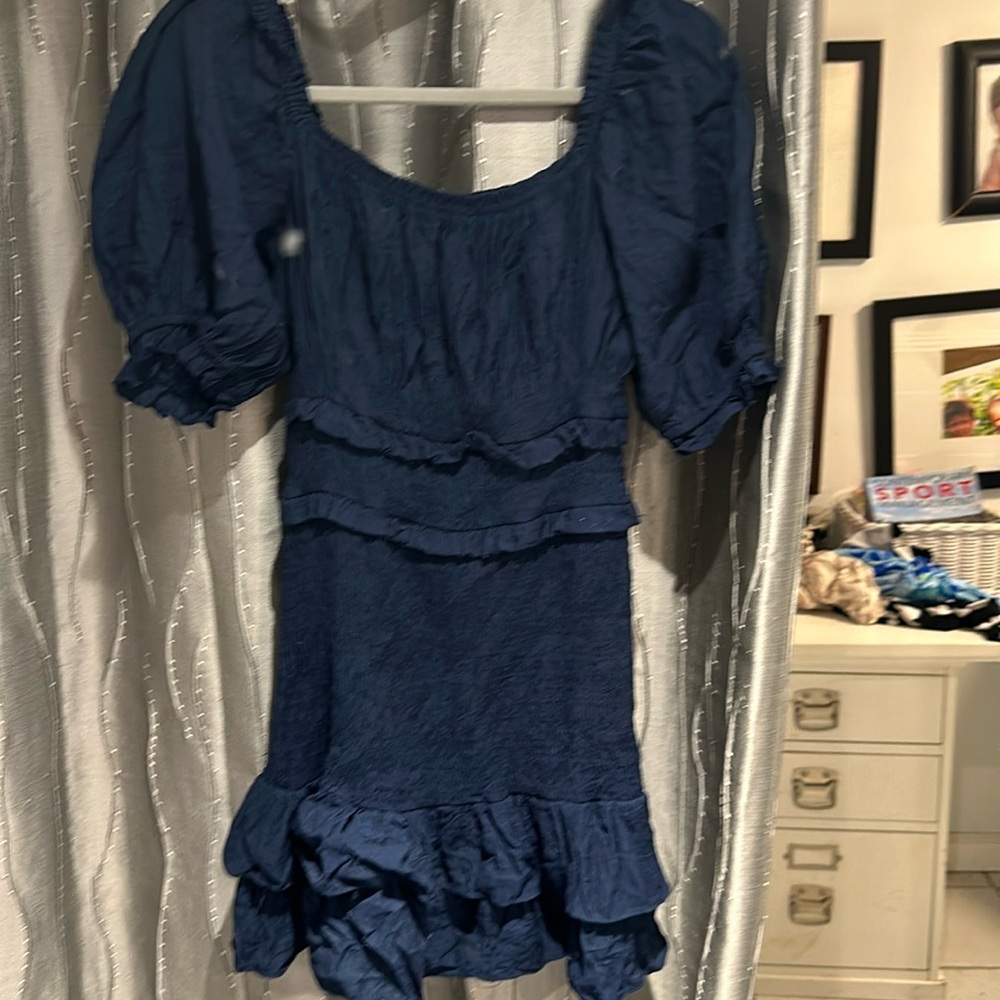 Smocked navy mini dress